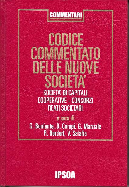 Codice Commentato Delle Nuove Societa' - copertina