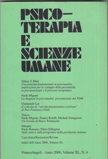 Psico-terapia e scienze umane. Anno 2006 volume XL N 4 - copertina