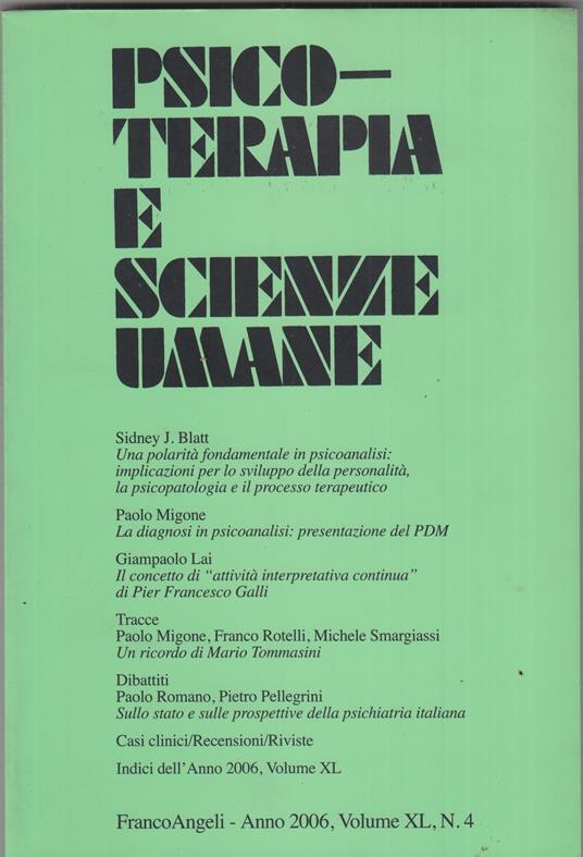 Psico-terapia e scienze umane. Anno 2006 volume XL N 4 - copertina