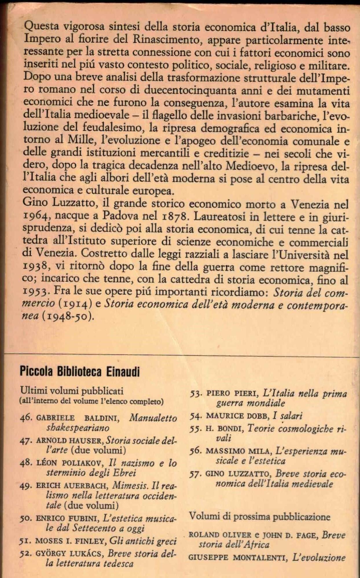 Breve Storia Economica Dell'Italia Medievale. Dalla Caduta Dell'Impero Romano Al Principio Del Cinquecento