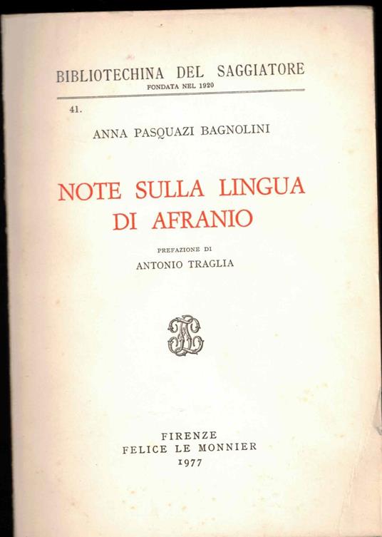 Note sulla lingua di Afranio - copertina