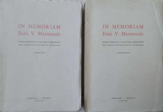 IN MEMORIAM Entii V. Marmorale - Due volumi - copertina