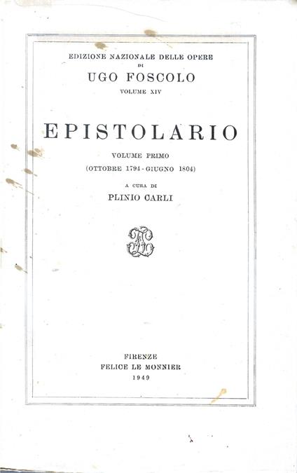 EPISTOLARIO - Volume primo - copertina