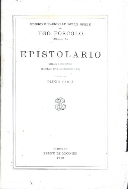 EPISTOLARIO - Volume secondo - copertina