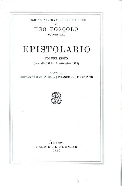 EPISTOLARIO - Volume sesto - copertina