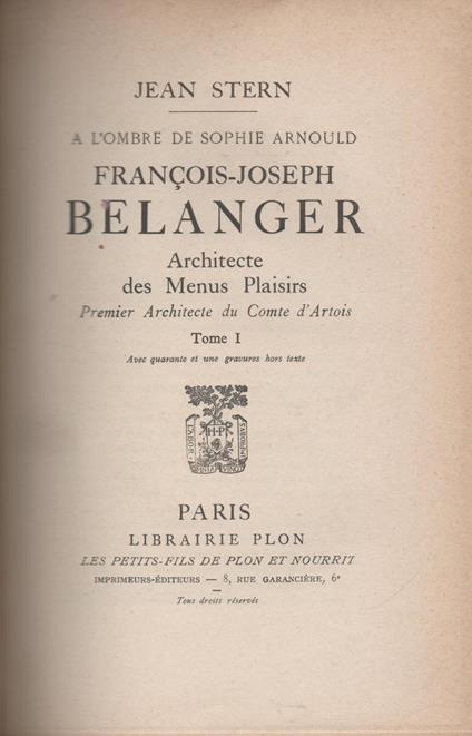 Francois-Joseph Belanger Vol I -II - copertina
