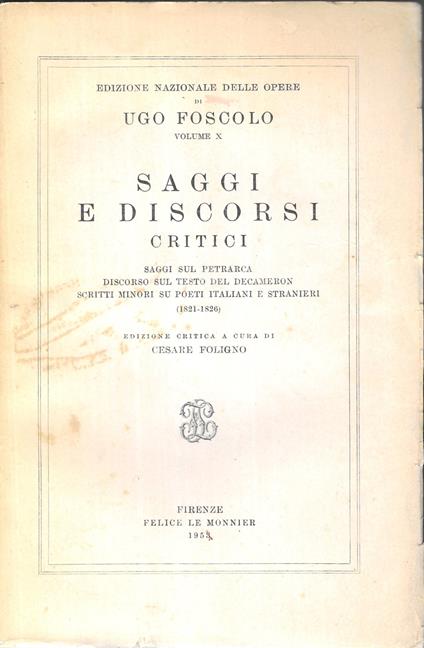 Saggi E Discorsi Critici - copertina