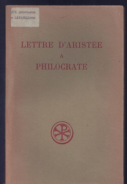 Lettre d'Aristée à Philocrate n. 89 Bilingue greco-francese - copertina