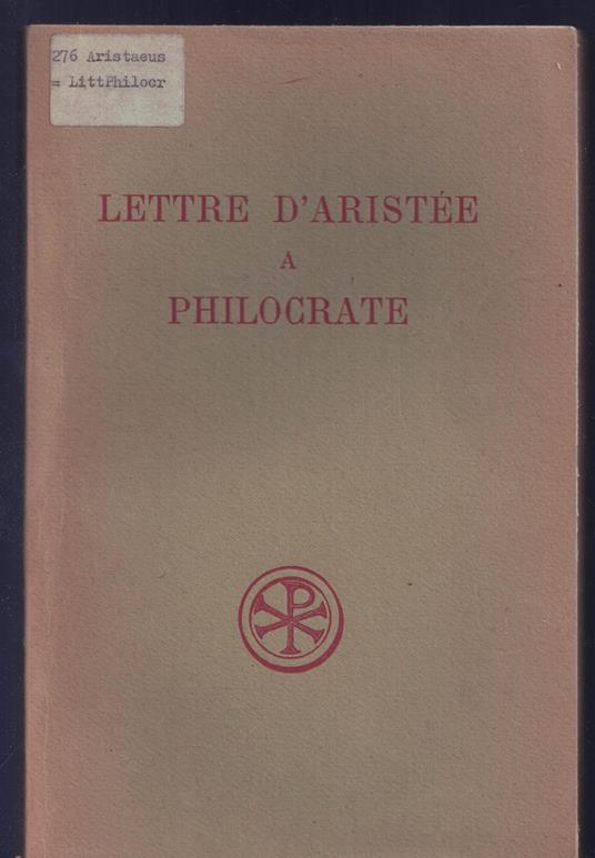 Lettre d'Aristée à Philocrate n. 89 Bilingue greco-francese - copertina