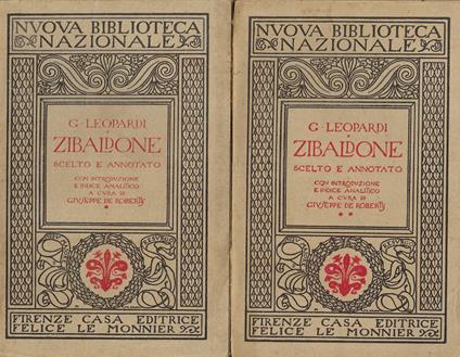 G. LEOPARDI - ZIBALDONE - Scelto e annotato - 2 volumi - Giuseppe De Robertis - copertina