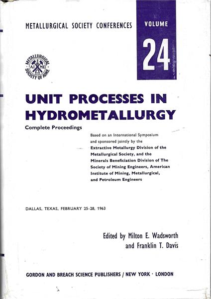 Unit Processes In Hydrometallurgy - copertina