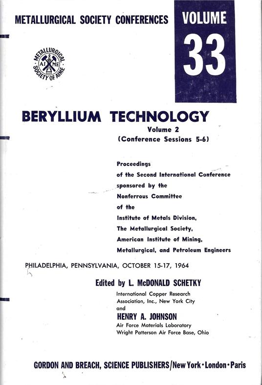 BERYLLIUM TECHNOLOGY - Volume II - copertina