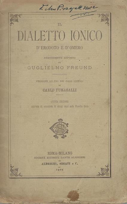Il dialetto ionico d'Erodoto e d'Omero - copertina
