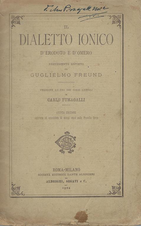 Il dialetto ionico d'Erodoto e d'Omero - copertina