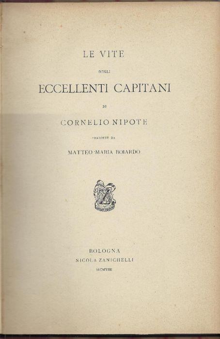Le vite degli eccellenti capitani - Cornelio Nepote - copertina