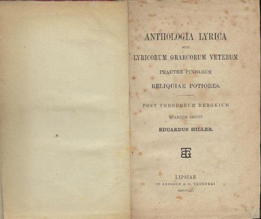 Anthologia lyrica, sive lyricorum graecorum veterum praeter Pindarum reliquiae potiores - copertina