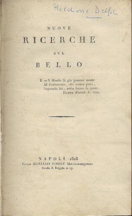 Nuove ricerche sul bello - Melchiorre Delfico - copertina