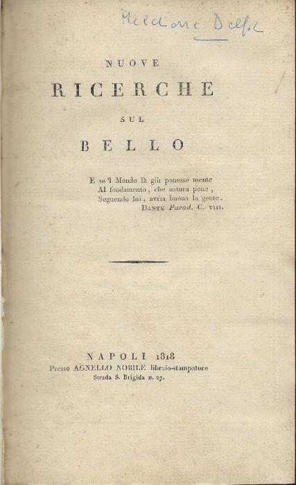 Nuove ricerche sul bello - Melchiorre Delfico - copertina