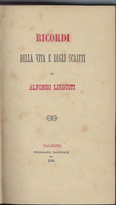 Ricordi della vita e degli scritti di Alfonso Linguiti - copertina