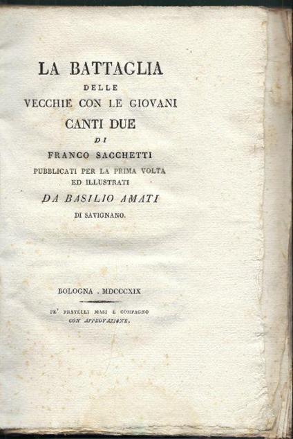 La battaglia delle vecchie con le giovani canti due di Franco Sacchett - copertina