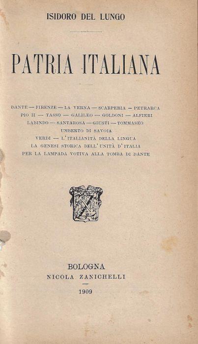 Patria italiana - Isidoro Del Lungo - copertina