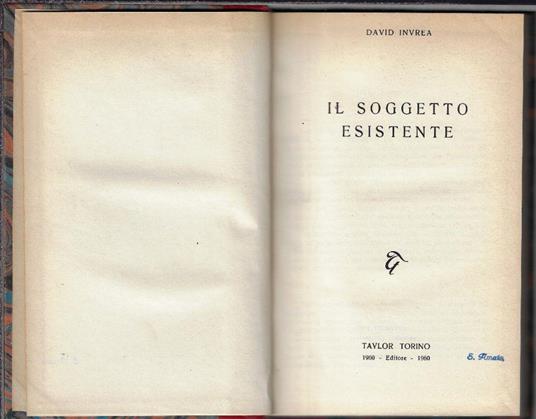 Il soggetto esistente - David Invrea - copertina
