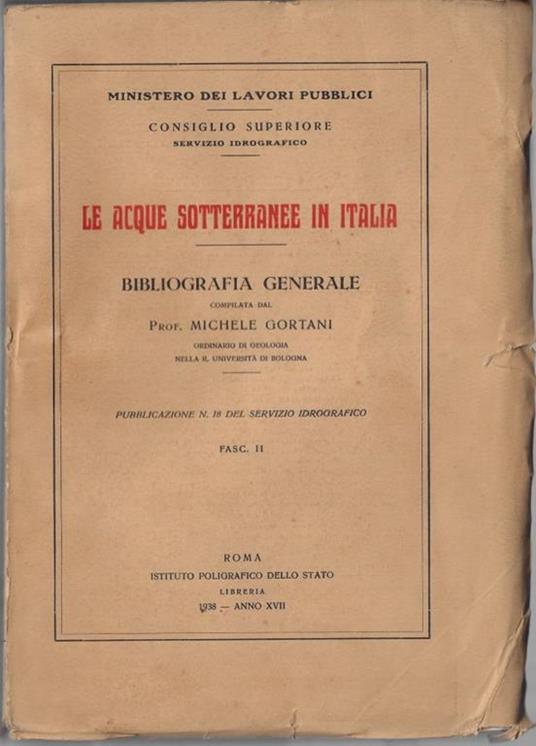 Le acque sotterranee in Italia : fasc. 2 - Michele Gortani - copertina