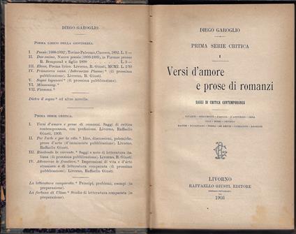 Versi d'amore e prose di romanzi - copertina