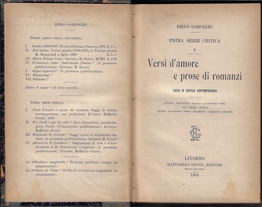 Versi d'amore e prose di romanzi - copertina