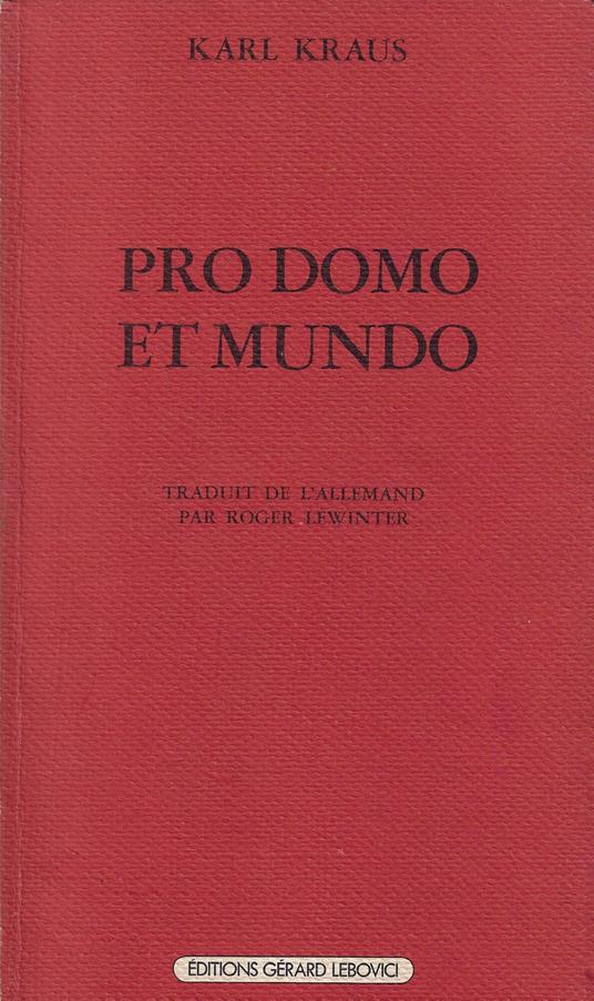 Pro domo et mundo (1912) - Karl Kraus - copertina