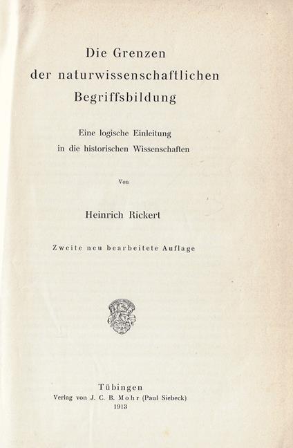Die Grenzen der naturwissenschaftlichen Begriffsbildung - Heinrich Rickert - copertina
