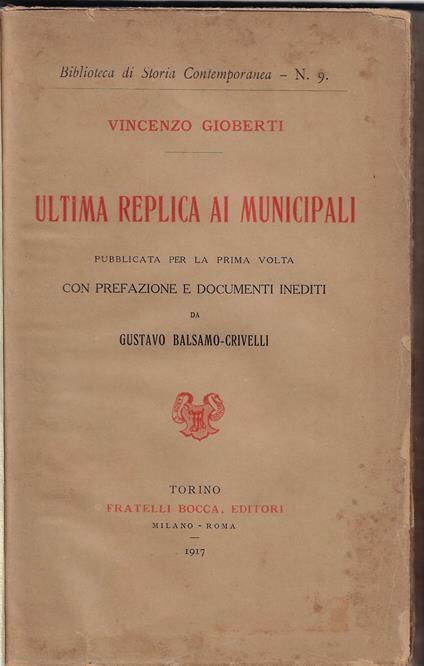 Ultima replica ai municipali - Vincenzo Gioberti - copertina