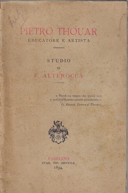Pietro Thouar educatore e artista : studio - copertina