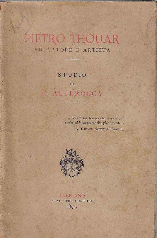 Pietro Thouar educatore e artista : studio - copertina