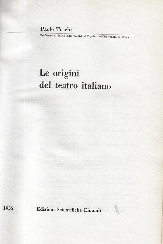 Le origini del teatro italiano - Paolo Toschi - copertina
