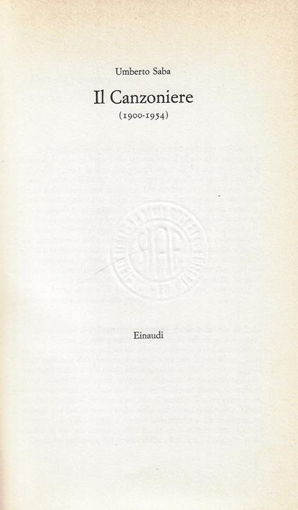 Il canzoniere : (1900-1954) - Umberto Saba - copertina