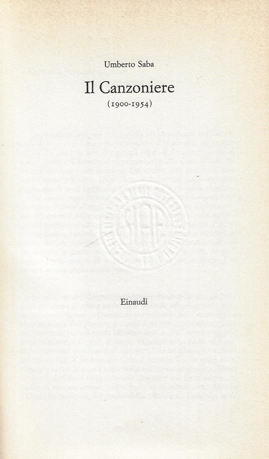 Il canzoniere : (1900-1954) - Umberto Saba - copertina
