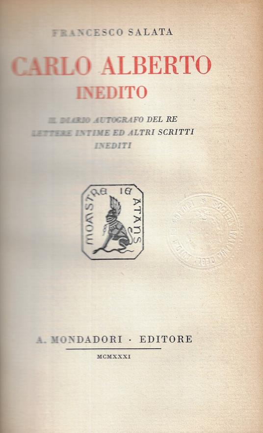 Carlo Alberto inedito : il diario autografo del re - Francesco Salata - copertina