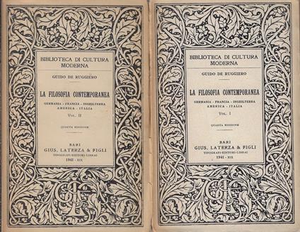 La filosofia contemporanea, primo e secondo volume - Guido De Ruggiero - copertina