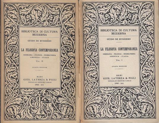 La filosofia contemporanea, primo e secondo volume - Guido De Ruggiero - copertina