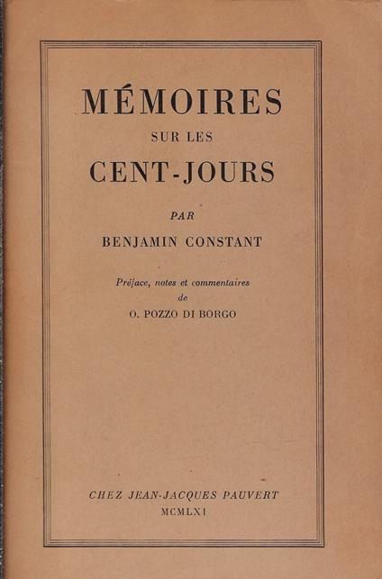 Mémoires sur les cent-jours - Benjamin Constant - copertina