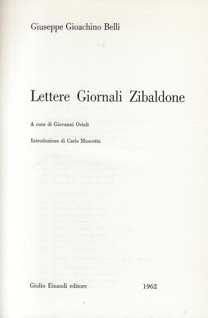 Lettere, Giornali, Zibaldone - Giuseppe Gioachino Belli - copertina
