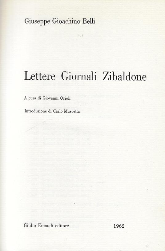 Lettere, Giornali, Zibaldone - Giuseppe Gioachino Belli - copertina