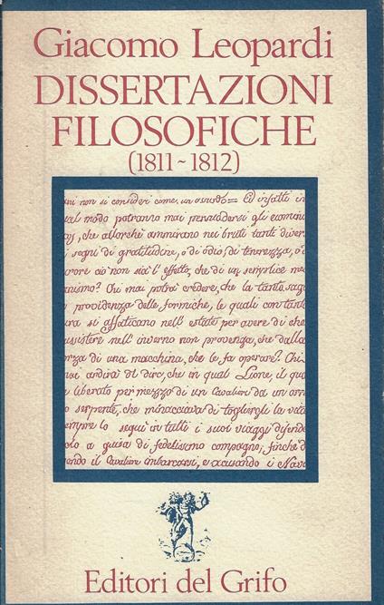 Dissertazioni filosofiche - Giacomo Leopardi - copertina