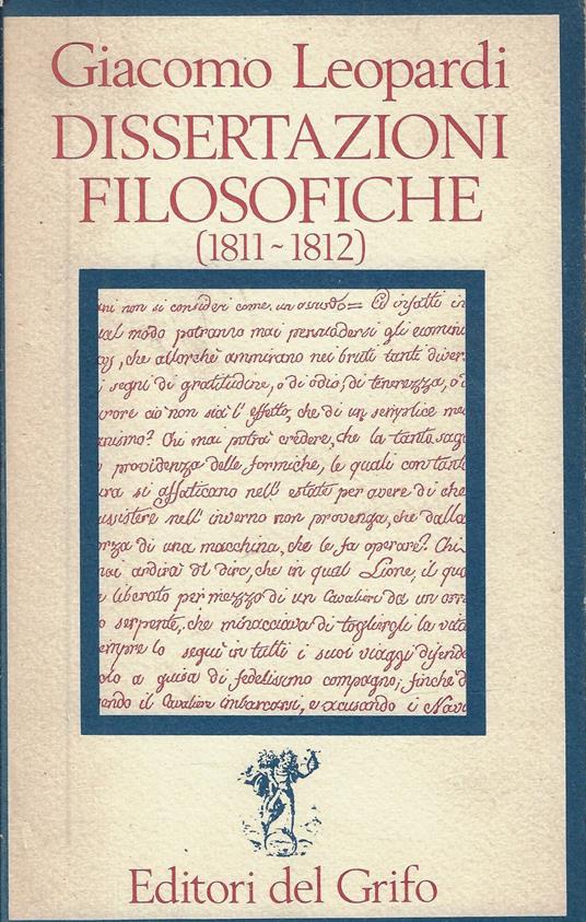 Dissertazioni filosofiche - Giacomo Leopardi - copertina