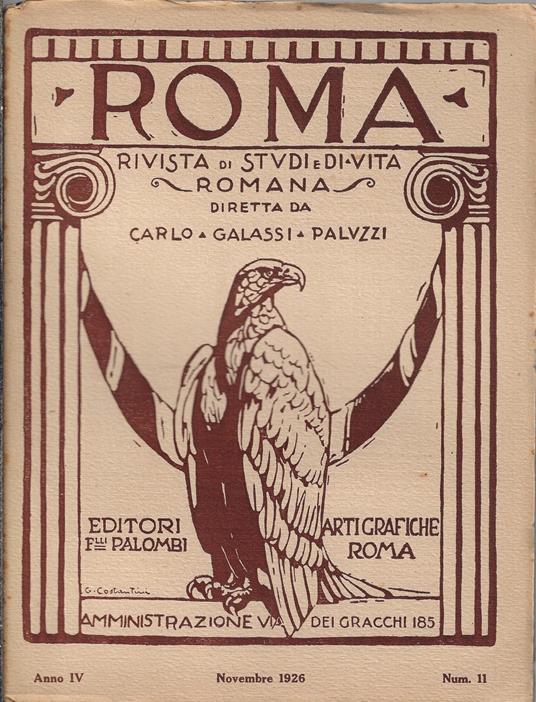 Roma rivista di studi e di vita romana, Novembre 1926, Anno IV Num. 11 - Carlo Galassi Paluzzi - copertina