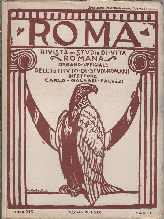 Roma rivista di studi e di vita romana, Agosto 1941, Anno XIX, Num. 8 - copertina