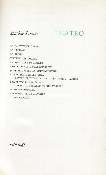 Teatro - Eugène Ionesco - copertina