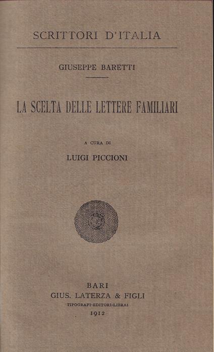 La scelta delle lettere familiari - Giuseppe Baretti - copertina