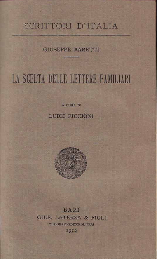 La scelta delle lettere familiari - Giuseppe Baretti - copertina